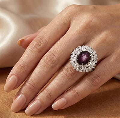 D'Joy Indian Star Ruby and Multi Gemstone 11.50 ctw Royal Star Bloom Ring in Rhodium Over Sterling Silver (Size 10.0)