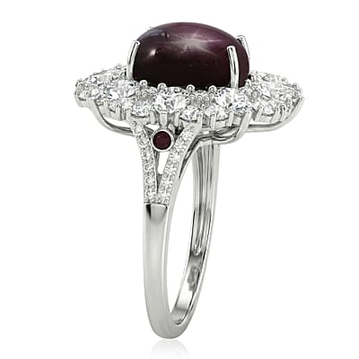 D'Joy Indian Star Ruby and Multi Gemstone 11.50 ctw Royal Star Bloom Ring in Rhodium Over Sterling Silver (Size 10.0)