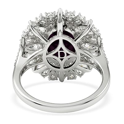 D'Joy Indian Star Ruby and Multi Gemstone 11.50 ctw Royal Star Bloom Ring in Rhodium Over Sterling Silver (Size 10.0)