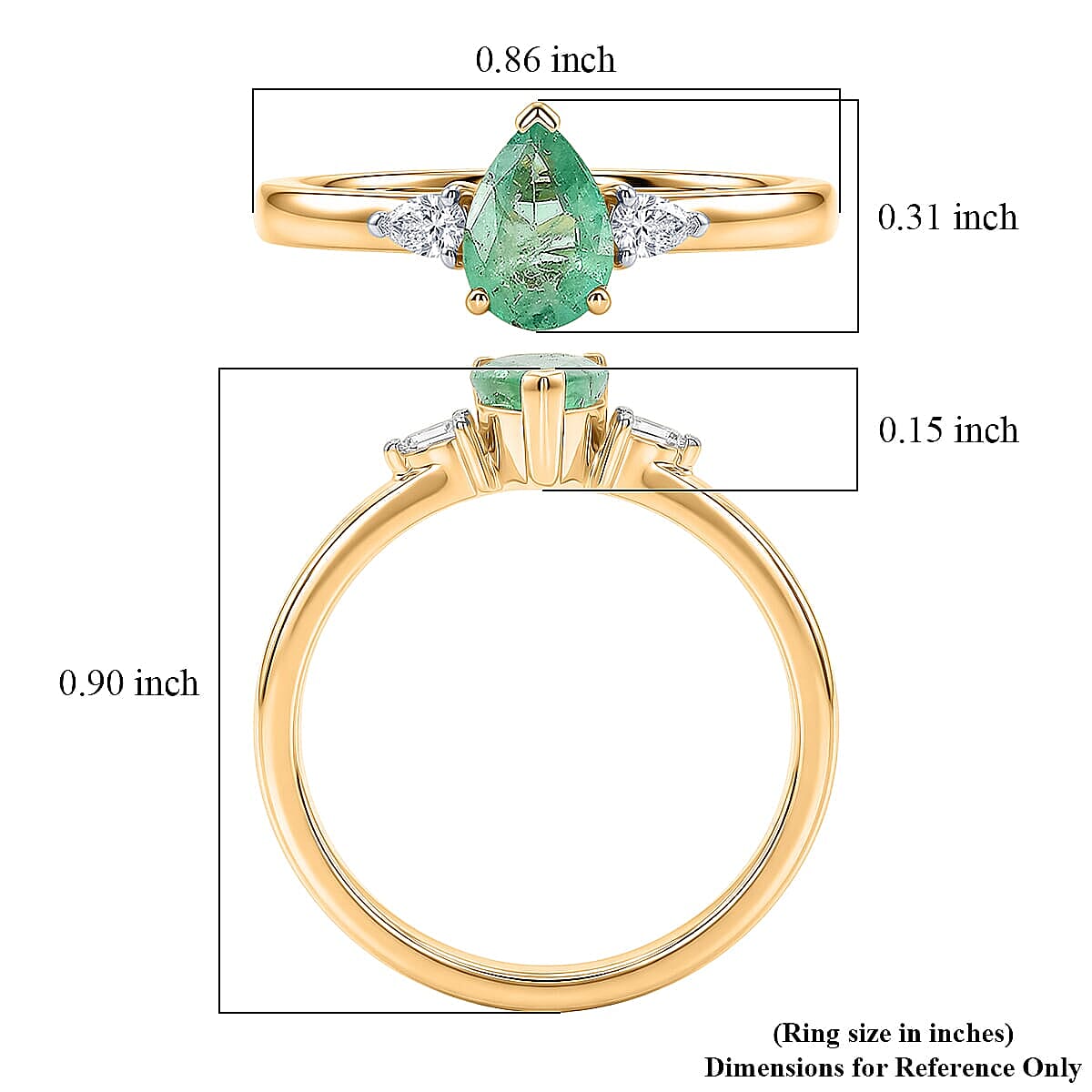 Luxoro Premium Boyaca Colombian Emerald and Diamond I2 0.75 ctw Green Flame Elegance Ring in 10K Yellow Gold (Size 5.5) image number 5