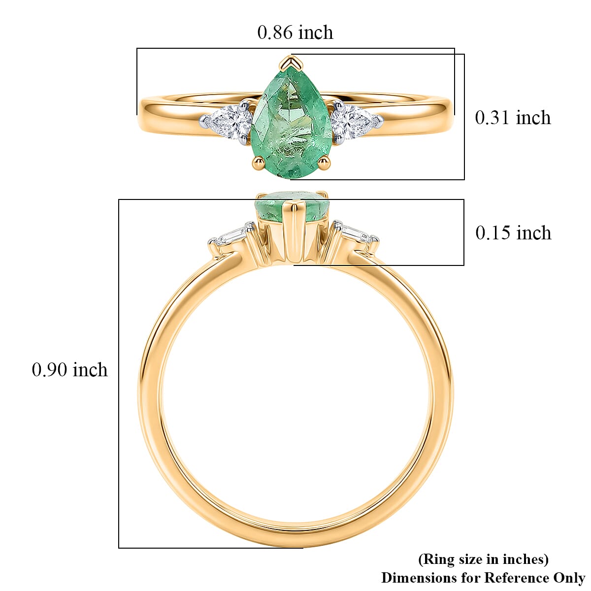 Luxoro Premium Boyaca Colombian Emerald and Diamond I2 0.75 ctw Green Flame Elegance Ring in 10K Yellow Gold (Size 8.0) image number 5
