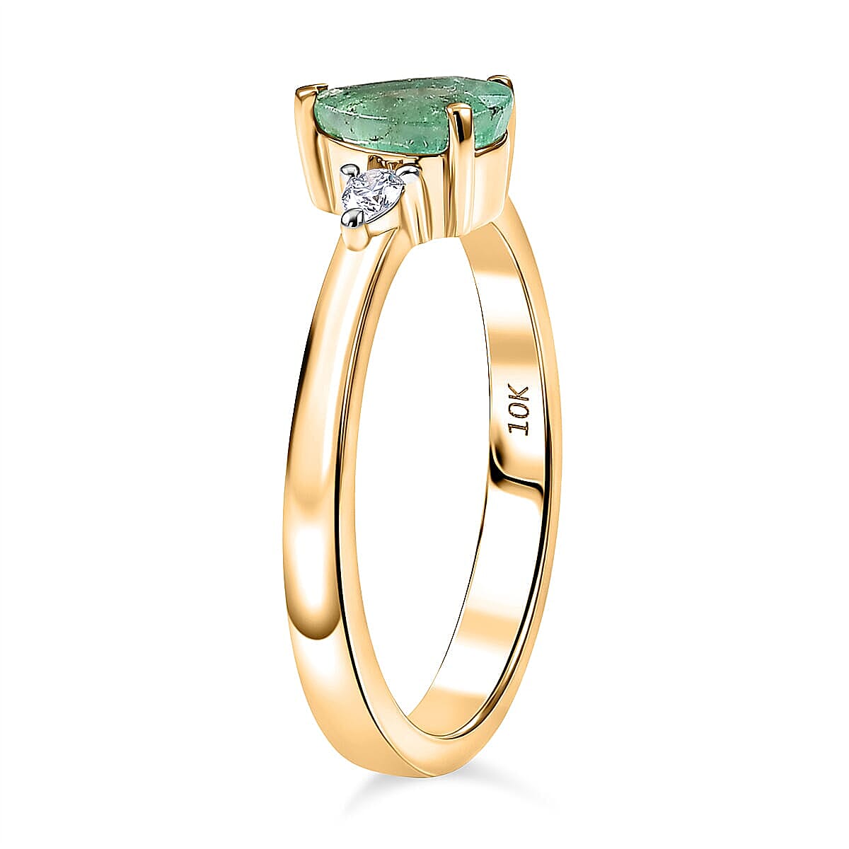 Luxoro Premium Boyaca Colombian Emerald and Diamond I2 0.75 ctw Green Flame Elegance Ring in 10K Yellow Gold (Size 9.5) image number 3
