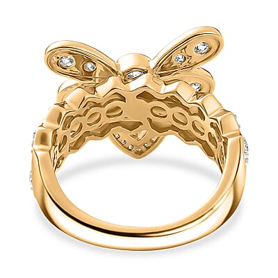 GP Premium Jalisco Fire Opal, Brown and White Zircon 2.50 ctw Ring in 18K Vermeil Yellow Gold Over Sterling Silver (Size 7.5)