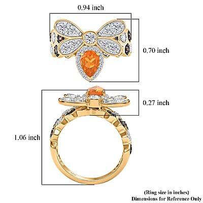 GP Premium Jalisco Fire Opal, Brown and White Zircon 2.50 ctw Ring in 18K Vermeil Yellow Gold Over Sterling Silver (Size 7.5)