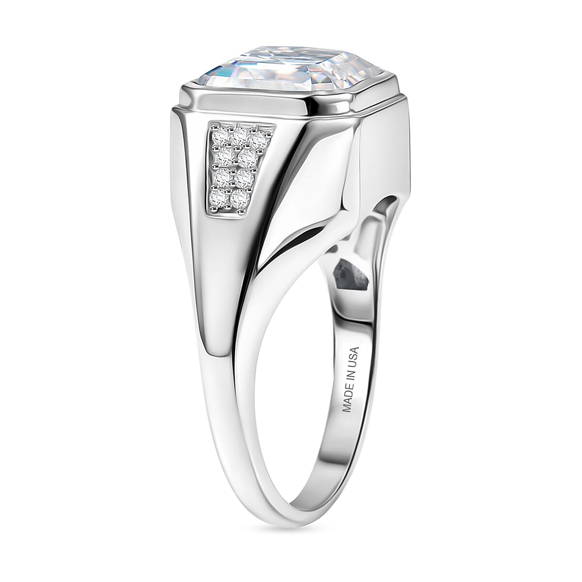 D'Joy Moissanite (Oct 12x12mm) Men's Ring in Rhodium Over Sterling Silver (Size 10.0) 9.60 ctw image number 3