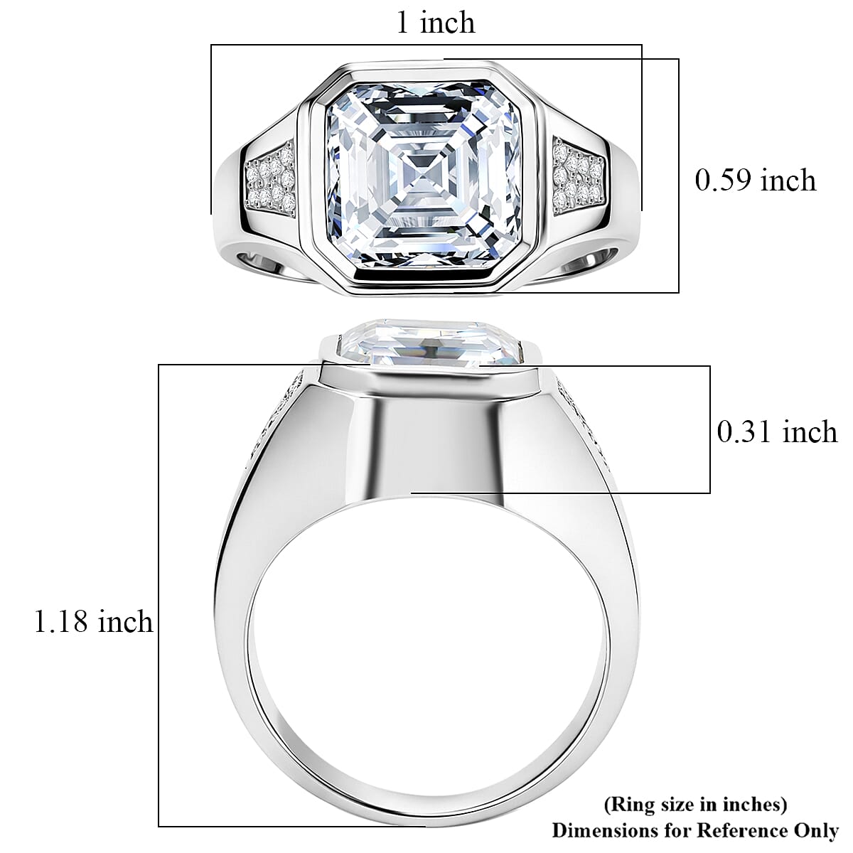 D'Joy Moissanite (Oct 12x12mm) Men's Ring in Rhodium Over Sterling Silver (Size 10.0) 9.60 ctw image number 5