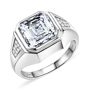 D'Joy Moissanite 9.60 ctw Men's Ring in Rhodium Over Sterling Silver (Size 11.0)
