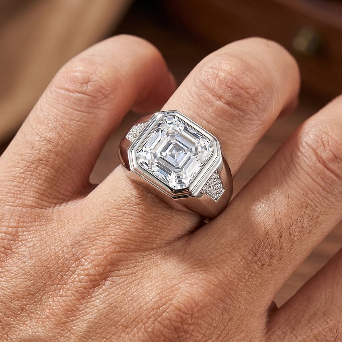 D'Joy Moissanite 9.60 ctw Men's Ring in Rhodium Over Sterling Silver (Size 11.0) image number 2