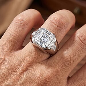 D'Joy Moissanite 9.60 ctw Men's Ring in Rhodium Over Sterling Silver (Size 11.0)