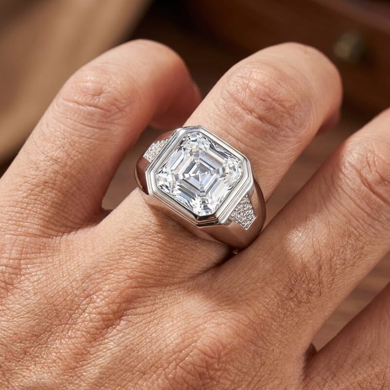 D'Joy Moissanite 9.60 ctw Men's Ring in Rhodium Over Sterling Silver (Size 12.0)