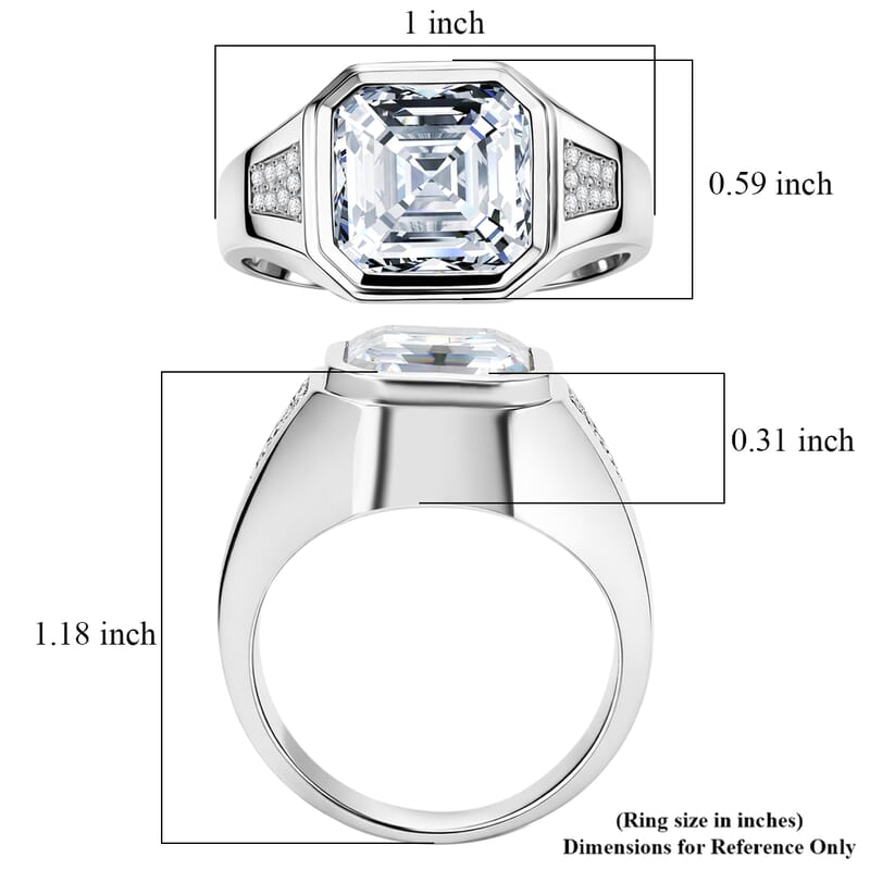 D'Joy Moissanite 9.60 ctw Men's Ring in Rhodium Over Sterling Silver (Size 12.0)