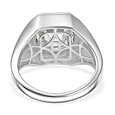 D'Joy Moissanite (Oct 12x12mm) Men's Ring in Rhodium Over Sterling Silver (Size 13.0) 9.60 ctw
