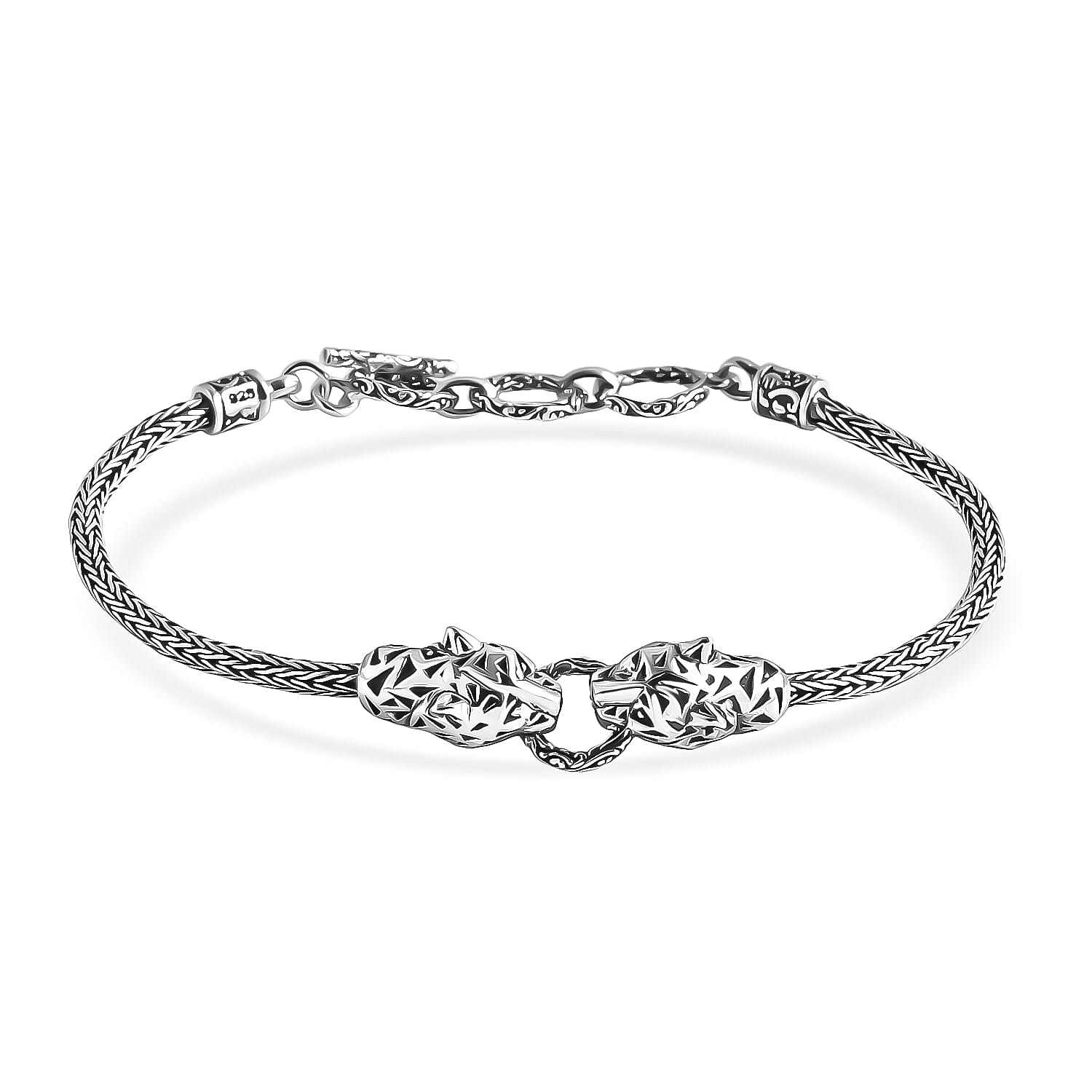 D'Joy Bali Legacy Panther Bracelet in Sterling Silver (6.50-8.0In) 11.30 Grams