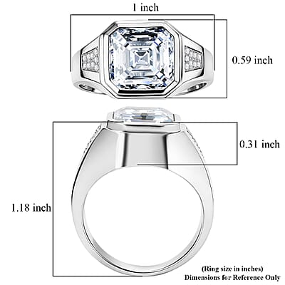 D'Joy Moissanite 9.60 ctw Men's Ring in Rhodium Over Sterling Silver (Size 14.0)