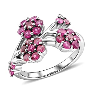D'Joy Niassa Ruby (FF), Pink Tourmaline and White Zircon 1.35 ctw Ring in Rhodium Over Sterling Silver (Size 5.0)