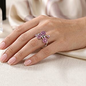 D'Joy Niassa Ruby (FF), Pink Tourmaline and White Zircon 1.35 ctw Ring in Rhodium Over Sterling Silver (Size 5.0)