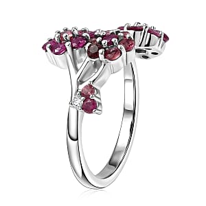 D'Joy Niassa Ruby (FF), Pink Tourmaline and White Zircon 1.35 ctw Ring in Rhodium Over Sterling Silver (Size 5.0)