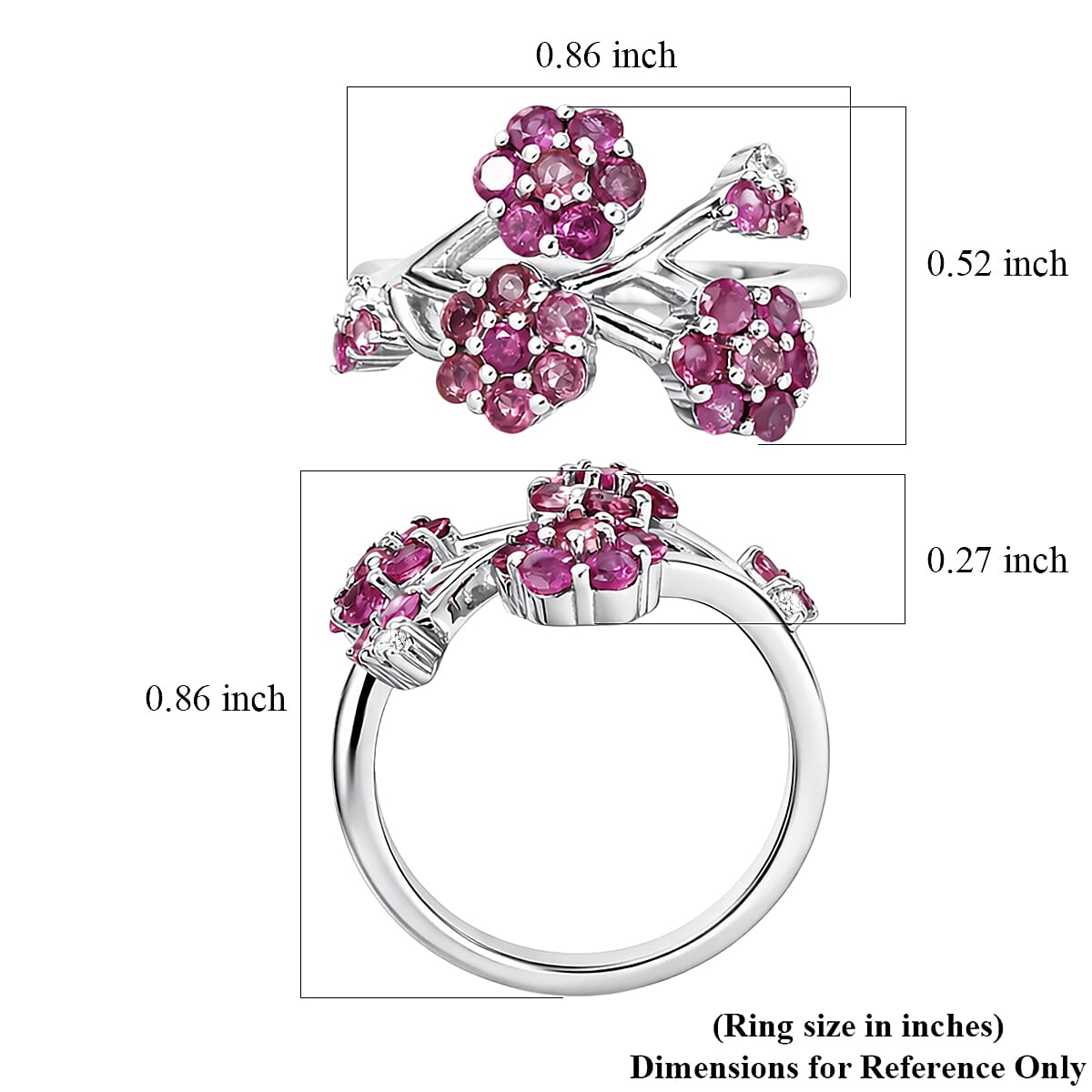 D'Joy Niassa Ruby (FF), Pink Tourmaline and White Zircon 1.35 ctw Ring in Rhodium Over Sterling Silver (Size 5.0) image number 5
