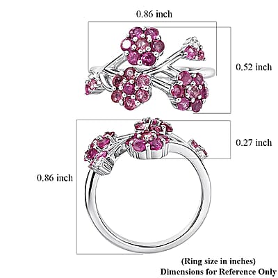 D'Joy Niassa Ruby (FF), Pink Tourmaline and White Zircon Ring in Rhodium Over Sterling Silver (Size 6.0) 1.35 ctw