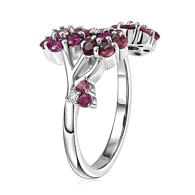 D'Joy Niassa Ruby (FF), Pink Tourmaline and White Zircon Ring in Rhodium Over Sterling Silver (Size 7.0) 1.35 ctw