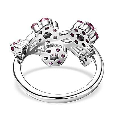 D'Joy Niassa Ruby (FF), Pink Tourmaline and White Zircon Ring in Rhodium Over Sterling Silver (Size 7.0) 1.35 ctw