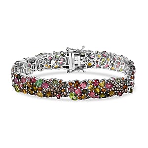 D'Joy Premium Multi-Tourmaline and Champagne Zircon 20.90 ctw Seashell Bracelet in Rhodium Over Sterling Silver (7.25 In)
