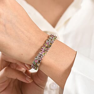 D'Joy Premium Multi-Tourmaline and Champagne Zircon 20.90 ctw Seashell Bracelet in Rhodium Over Sterling Silver (7.25 In)