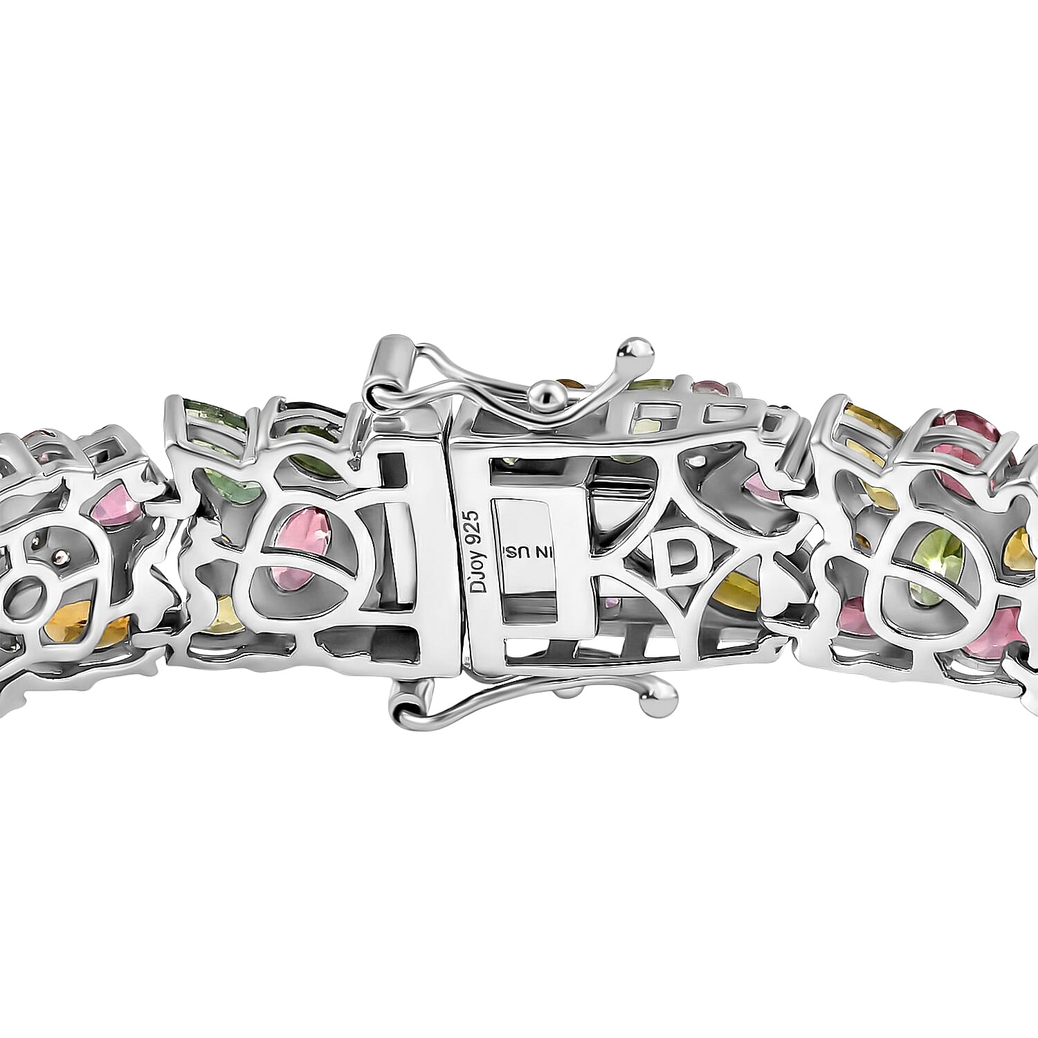 D'Joy Premium Multi-Tourmaline and Champagne Zircon 20.90 ctw Seashell Bracelet in Rhodium Over Sterling Silver (7.25 In)