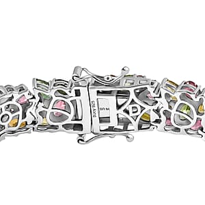 D'Joy Premium Multi-Tourmaline and Champagne Zircon 20.90 ctw Seashell Bracelet in Rhodium Over Sterling Silver (7.25 In)