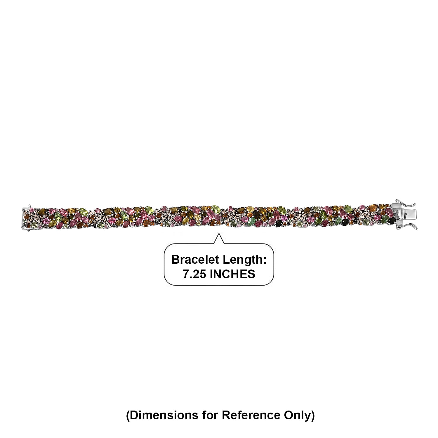 D'Joy Premium Multi-Tourmaline and Champagne Zircon 20.90 ctw Seashell Bracelet in Rhodium Over Sterling Silver (7.25 In)