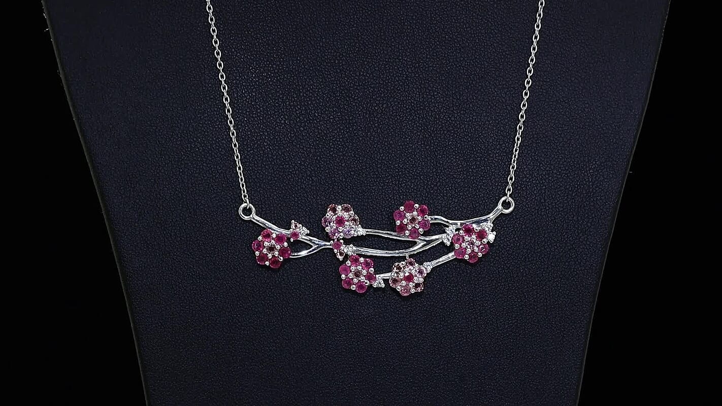 D'Joy Niassa Ruby (FF) and Pink Tourmaline and White Zircon 3.70 ctw Necklace in Rhodium Over Sterling Silver 18-20 Inches