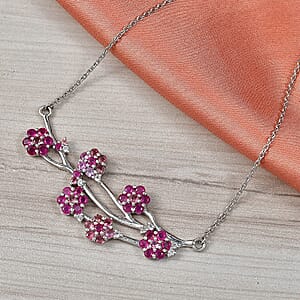 D'Joy Niassa Ruby (FF) and Multi Gemstone 4.15 ctw Necklace in Rhodium Over Sterling Silver 18-20 Inches 