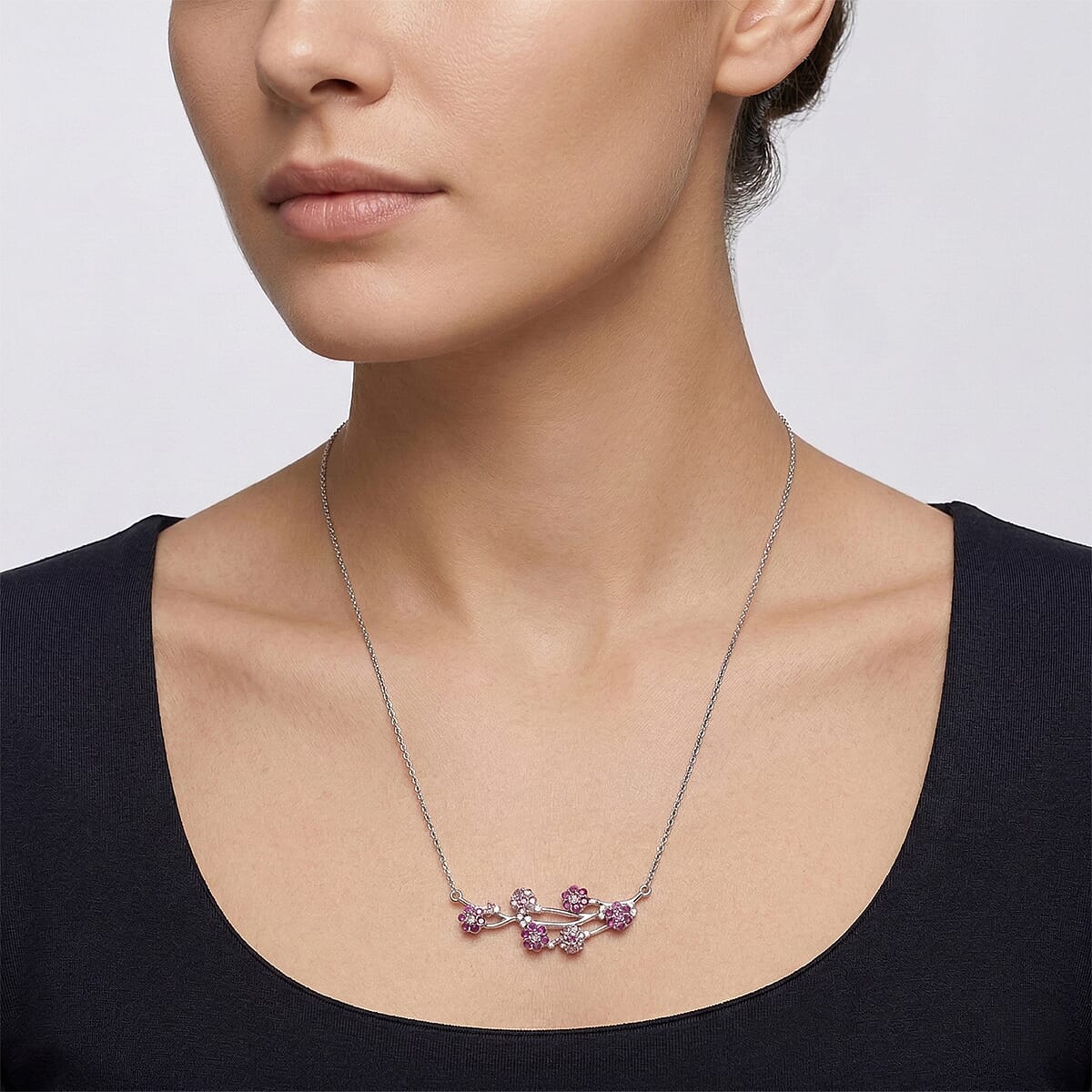 D'Joy Niassa Ruby (FF) and Multi Gemstone 4.15 ctw Necklace in Rhodium Over Sterling Silver 18-20 Inches  image number 2