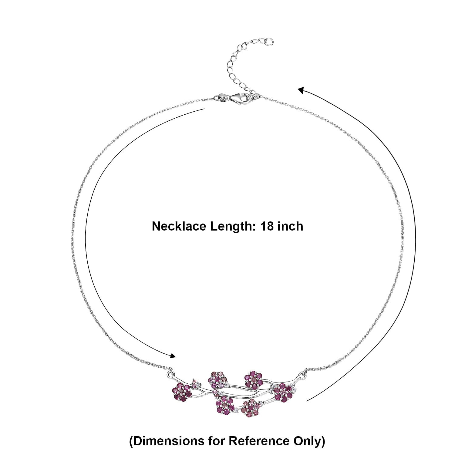 D'Joy Niassa Ruby (FF) and Pink Tourmaline and White Zircon 3.70 ctw Necklace in Rhodium Over Sterling Silver 18-20 Inches