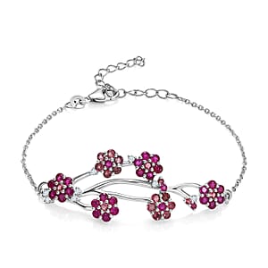 D'Joy Niassa Ruby (FF), Pink Tourmaline and White Zircon 4.20 ctw Bracelet in Rhodium Over Sterling Silver (6.5-8.5In)