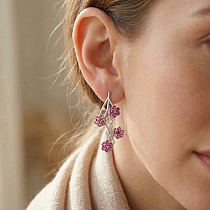 D'Joy Niassa Ruby (FF), Pink Tourmaline and White Zircon 2.60 ctw Earrings in Rhodium Over Sterling Silver