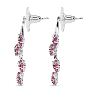 D'Joy Niassa Ruby (FF), Pink Tourmaline and White Zircon 2.60 ctw Earrings in Rhodium Over Sterling Silver