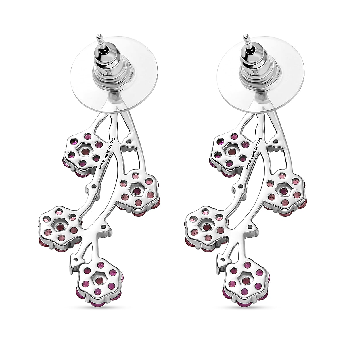 D'Joy Niassa Ruby (FF) and Pink Tourmaline and White Zircon 2.60 ctw Earrings in Rhodium Over Sterling Silver
