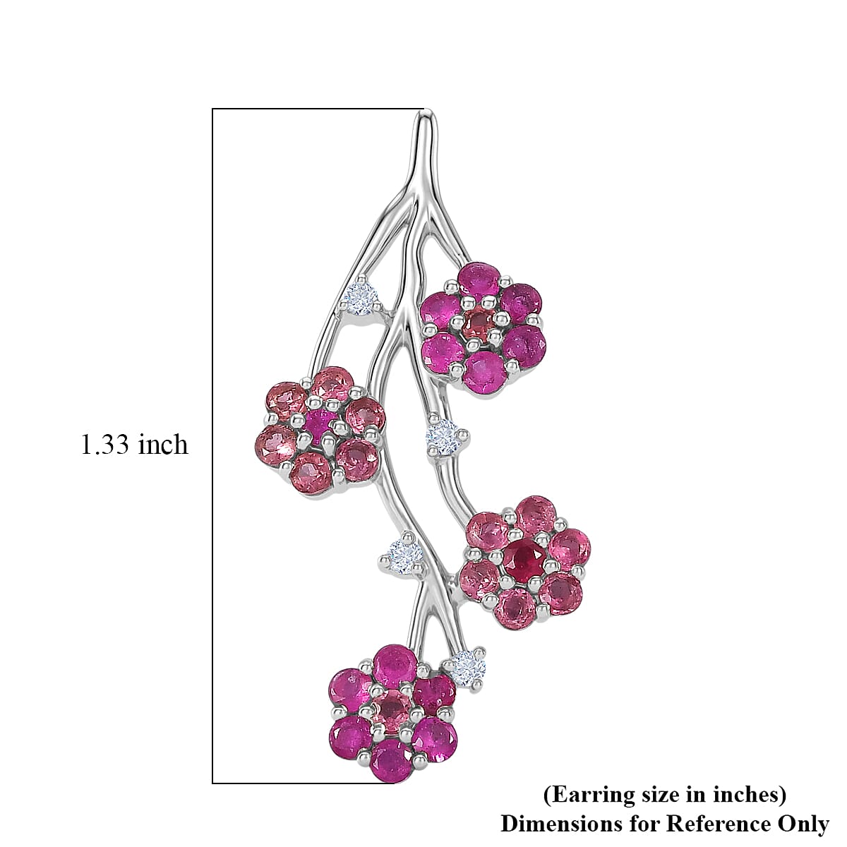 D'Joy Niassa Ruby (FF) and Pink Tourmaline and White Zircon 2.60 ctw Earrings in Rhodium Over Sterling Silver