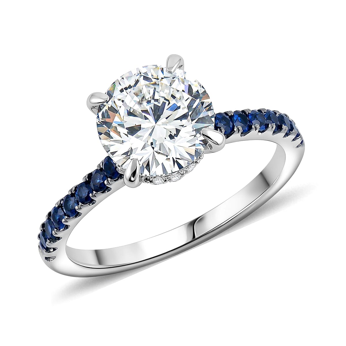 Luxuriant Lab Grown Diamond VS1 and Blue Sapphire 2.00 ctw Ring in 14K White Gold (Size 10.0)