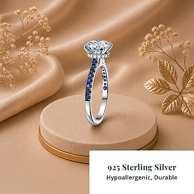 Luxuriant Lab Grown Diamond VS1 and Blue Sapphire 2.00 ctw Ring in 14K White Gold (Size 10.0)