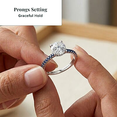 Luxuriant Lab Grown Diamond VS1 and Blue Sapphire 2.00 ctw Ring in 14K White Gold (Size 10.0)