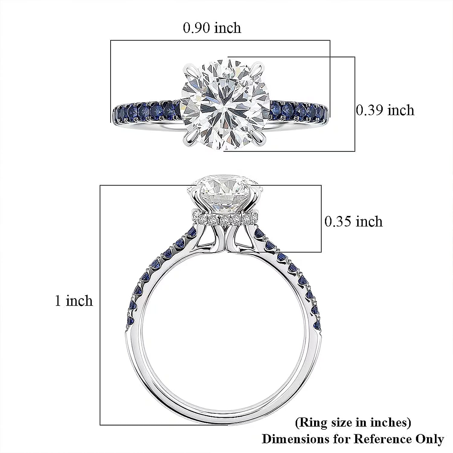 Luxuriant Lab Grown Diamond VS1 and Blue Sapphire 2.00 ctw Ring in 14K White Gold (Size 10.0)