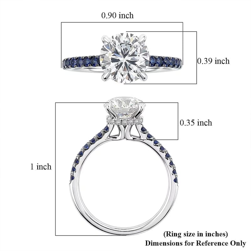 Luxuriant Lab Grown Diamond VS1 and Blue Sapphire 2.00 ctw Ring in 14K White Gold (Size 10.0)
