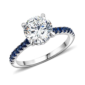Luxuriant Lab Grown Diamond (VS1) and Blue Sapphire 2.00 ctw Ring in 14K White Gold (Size 6.0)