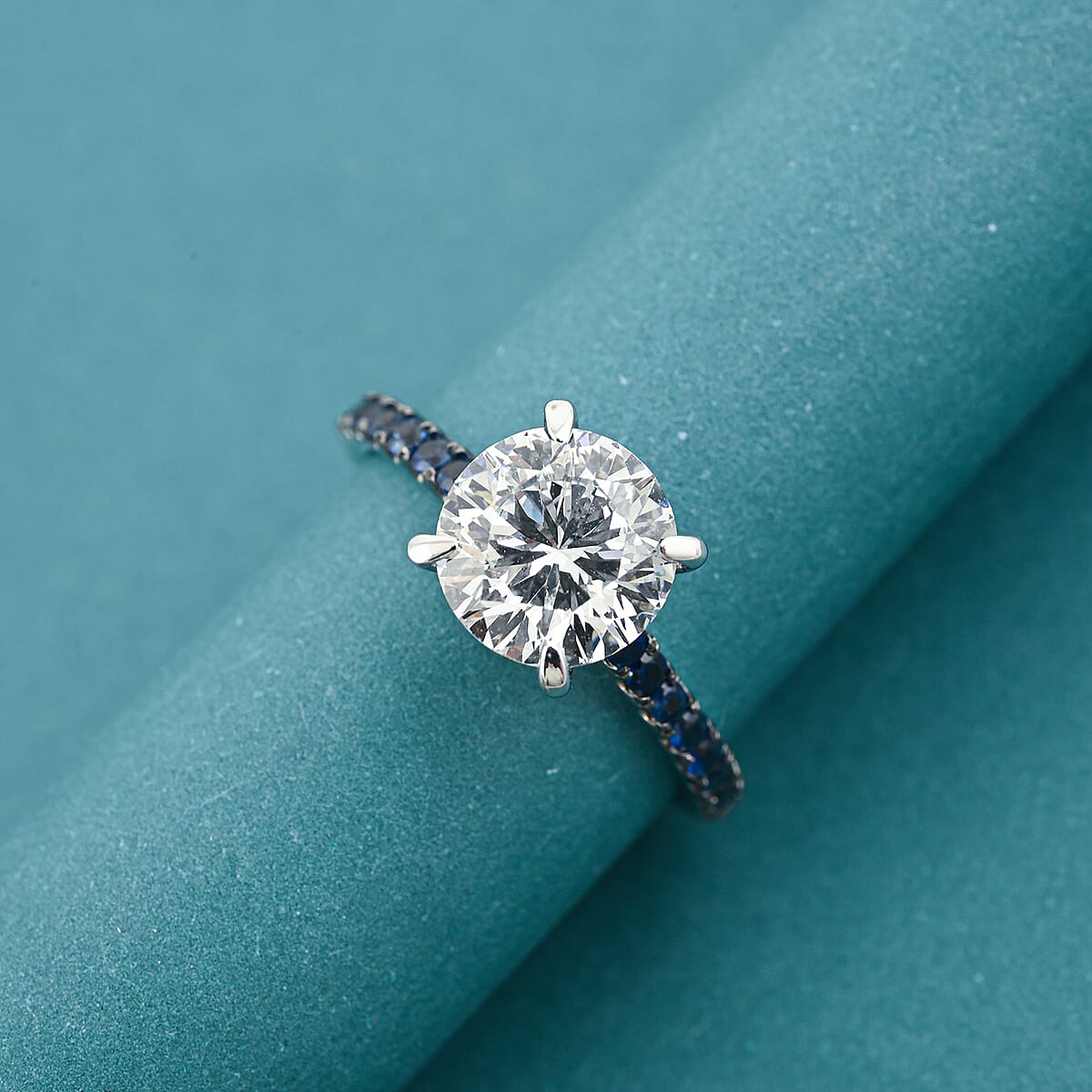 Luxuriant Lab Grown Diamond (VS1) and Blue Sapphire 2.00 ctw Ring in 14K White Gold (Size 6.0) image number 1