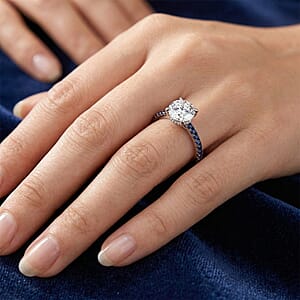 Luxuriant Lab Grown Diamond (VS1) and Blue Sapphire 2.00 ctw Ring in 14K White Gold (Size 6.0)