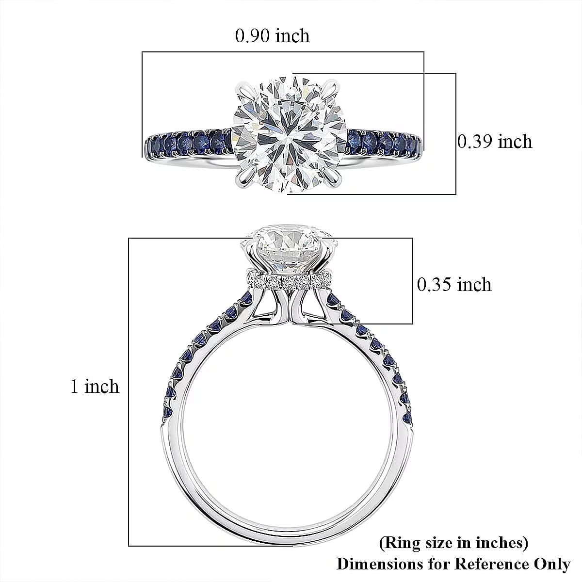 Luxuriant Lab Grown Diamond VS1 and Blue Sapphire 2.00 ctw Ring in 14K White Gold (Size 6.0) image number 6