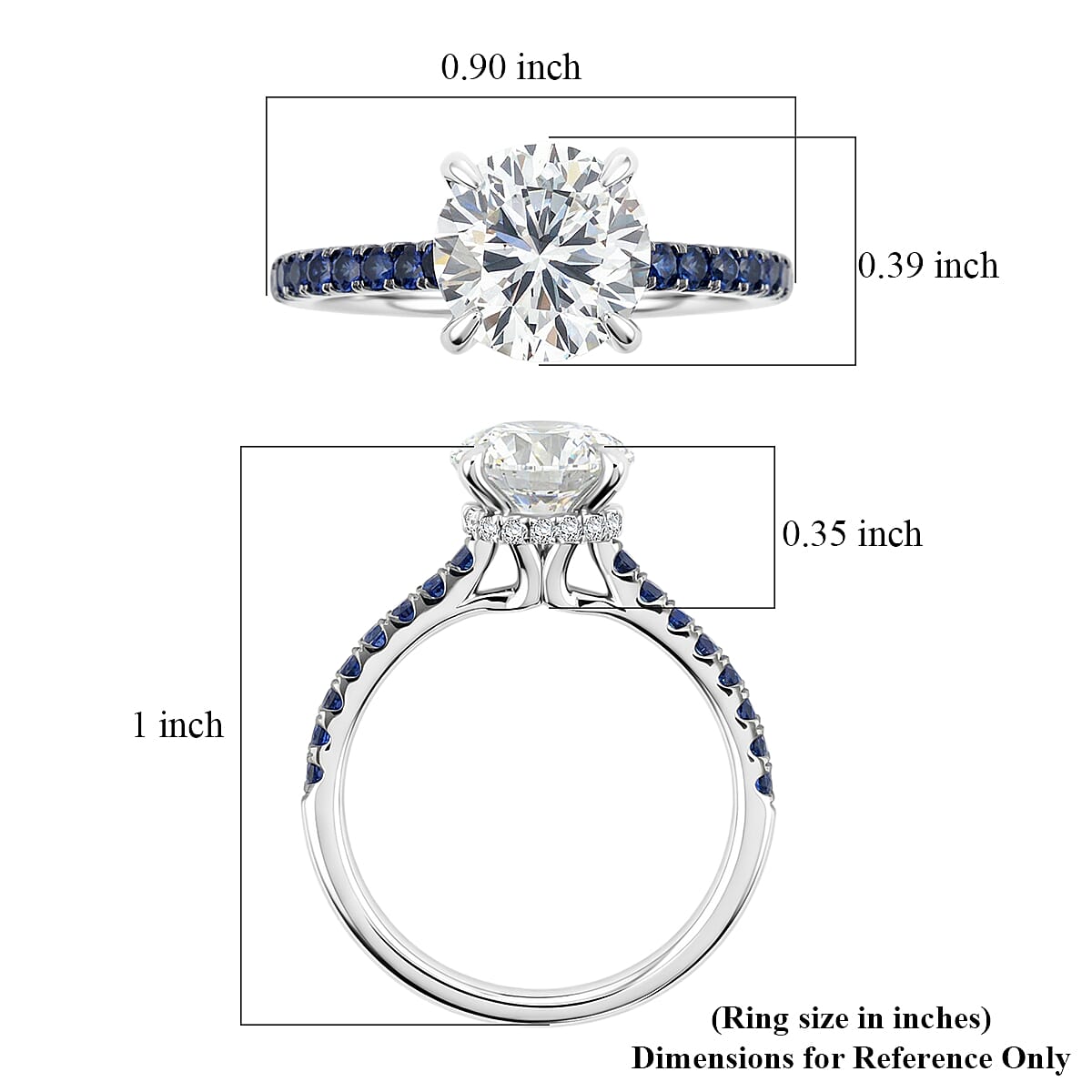 Luxuriant Lab Grown Diamond (VS1) and Blue Sapphire 2.00 ctw Ring in 14K White Gold (Size 7.0) image number 5