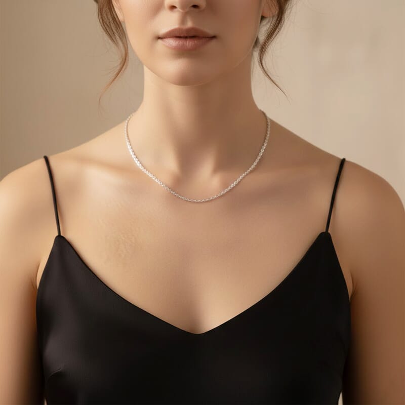 Italian Brillantina Chain Necklace in Sterling Silver 3.40 Grams (20 Inches)